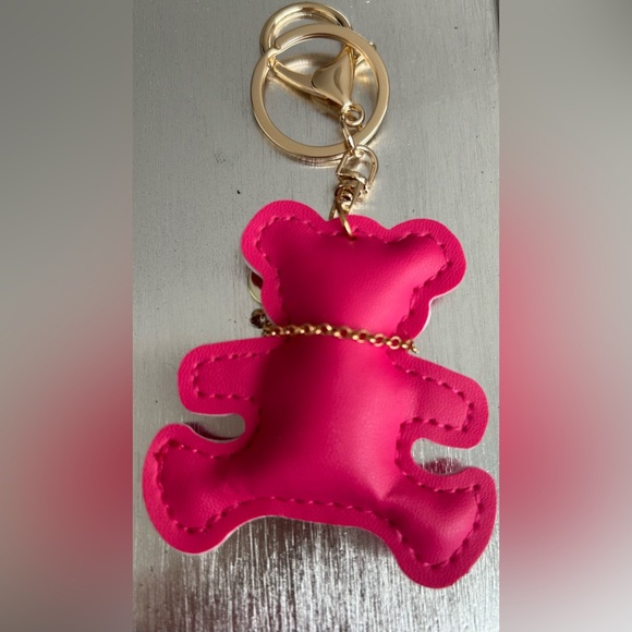 Pink Bear Bag Charm/Keychain with Gold Accents - Picture 3 of 3